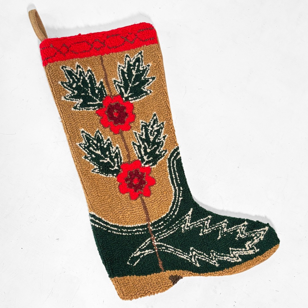 Hooked Wool Cowboy Boot Christmas Stocking‎ Thistle Design Western Holiday